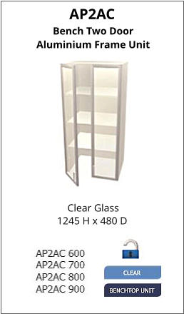 AP2AC Bench Two Door Aluminium Frame Unit Clear Glass 1245 H x 480 D