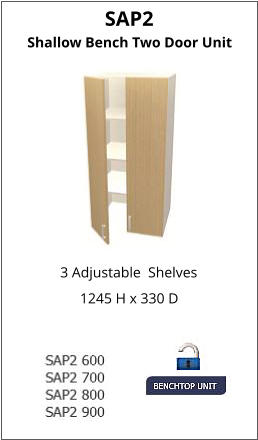 SAP2 Shallow Bench Two Door Unit 3 Adjustable  Shelves 1245 H x 330 D