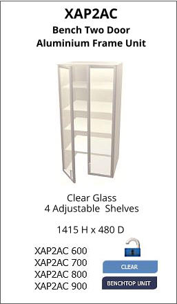 XAP2AC Bench Two Door Aluminium Frame Unit Clear Glass 4 Adjustable  Shelves 1415 H x 480 D