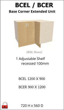 BCEL / BCER Base Corner Extended Unit 1 Adjustable Shelf       recessed 100mm 720 H x 560 D