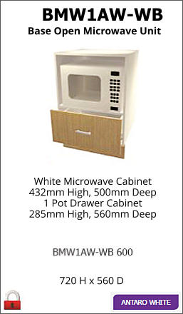 White Microwave Cabinet 432mm High, 500mm Deep 1 Pot Drawer Cabinet 285mm High, 560mm Deep  720 H x 560 D BMW1AW-WB Base Open Microwave Unit