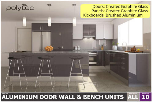 Doors: Createc Graphite Glass         Panels: Createc Graphite Glass Kickboards: Brushed Aluminium