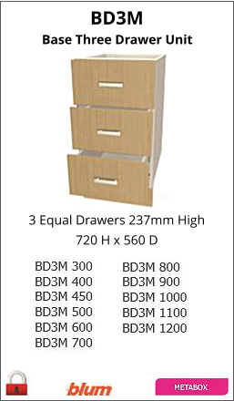 BD3M Base Three Drawer Unit 3 Equal Drawers 237mm High 720 H x 560 D