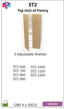 ST2 Top Unit of Pantry 1280 H x 350 D 3 Adjustable Shelves