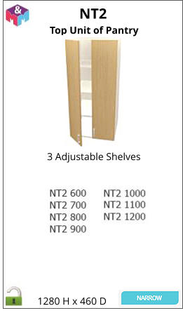 NT2 Top Unit of Pantry 3 Adjustable Shelves 1280 H x 460 D