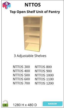 NTTOS 1280 H x 480 D 3 Adjustable Shelves Top Open Shelf Unit of Pantry